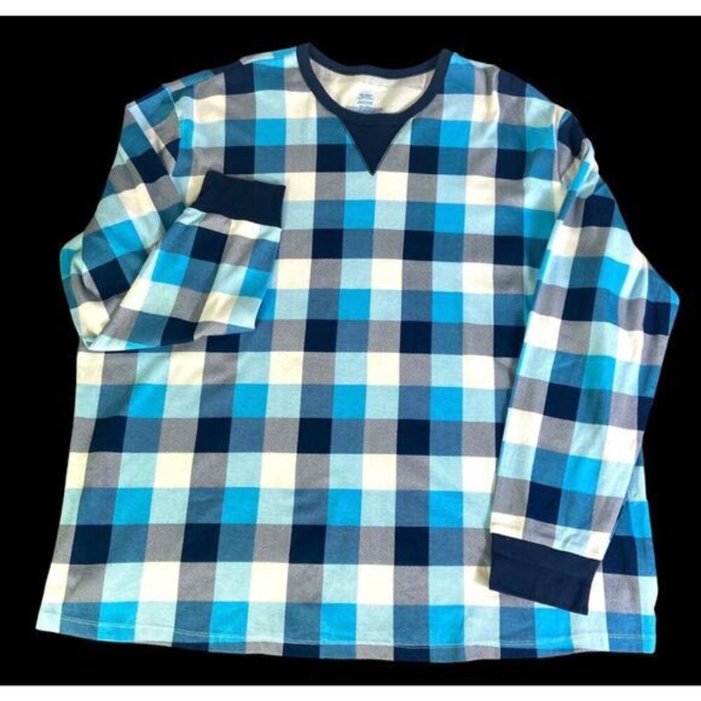 Sleepwear Pajama Top Shirt Men Blue Plaid Pullover Long Sleeve‎ Size 2XL NWT
